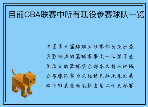 目前CBA联赛中所有现役参赛球队一览