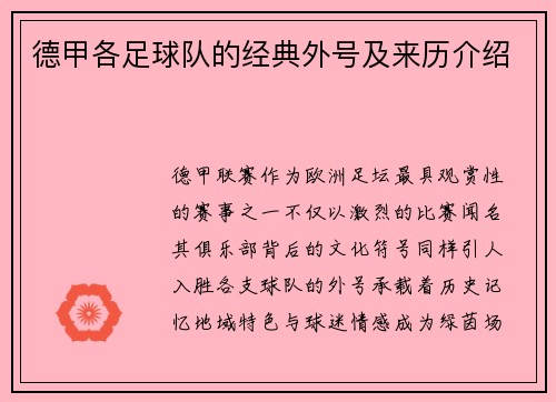 德甲各足球队的经典外号及来历介绍